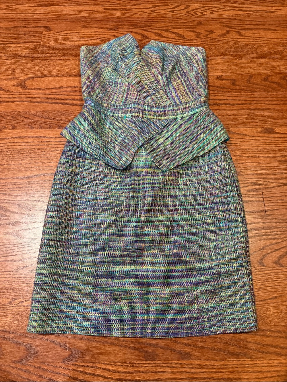 Trina Turk Multicolor Strapless Peplum Mini Dress in Green, Blue, Purple Size 2